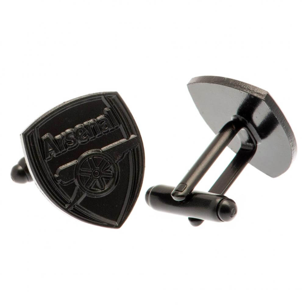 Arsenal FC Black IP Cufflinks LKT Sport Stainless steel crest shaped cufflinks coated in a black Ion PlatingFeaturing a highly detailed formed Arsenal crestOn a bullet back fixingOfficial licensed productApprox 20mm x 16mm Cufflinks