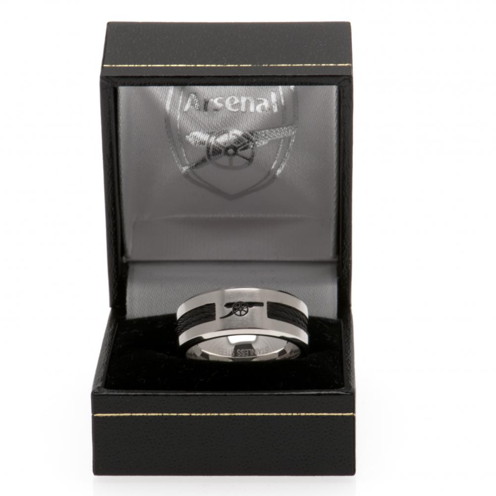 Arsenal FC Black Inlay Ring Large LKT Sport Stainless steel ring featuring a black rope insertBrushed satin finish and engraved with the Arsenal cannonOfficial licensed productInternal diameter approx 21mmRing size X Rings