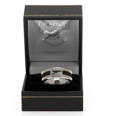 Arsenal FC Black Inlay Ring Medium LKT Sport Stainless steel ring featuring a black rope insertBrushed satin finish and engraved with the Arsenal cannonOfficial licensed productInternal diameter approx 20mmRing size U Rings