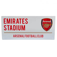 Arsenal FC Colour Crest Street Sign LKT Sport Gloss finish design stamped metal wall signEmirates Stadium road sign, the home of Arsenal FC on a white backgroundReady to hang on the wall with four small holes for fixingOfficial licensed productApprox 40cm
