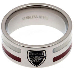Arsenal FC Colour Stripe Ring Large LKT Sport Stainless steel ring featuring red and white colour insertsChrome finish and engraved with the Arsenal crestOfficial licensed productInternal diameter approx 21mmRing size X Rings