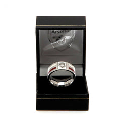 Arsenal FC Colour Stripe Ring Medium LKT Sport Stainless steel ring featuring red and white colour insertsChrome finish and engraved with the Arsenal crestOfficial licensed productInternal diameter approx 20mmRing size U Rings