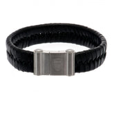 Arsenal FC Single Plait Leather Bracelet LKT Sport Single plait design bracelet made from genuine leather Black bracelet with a stainless steel magnetic clasp featuring and engraved club crest Official licensed product Approx 21cm x 1cm Presented in a gif