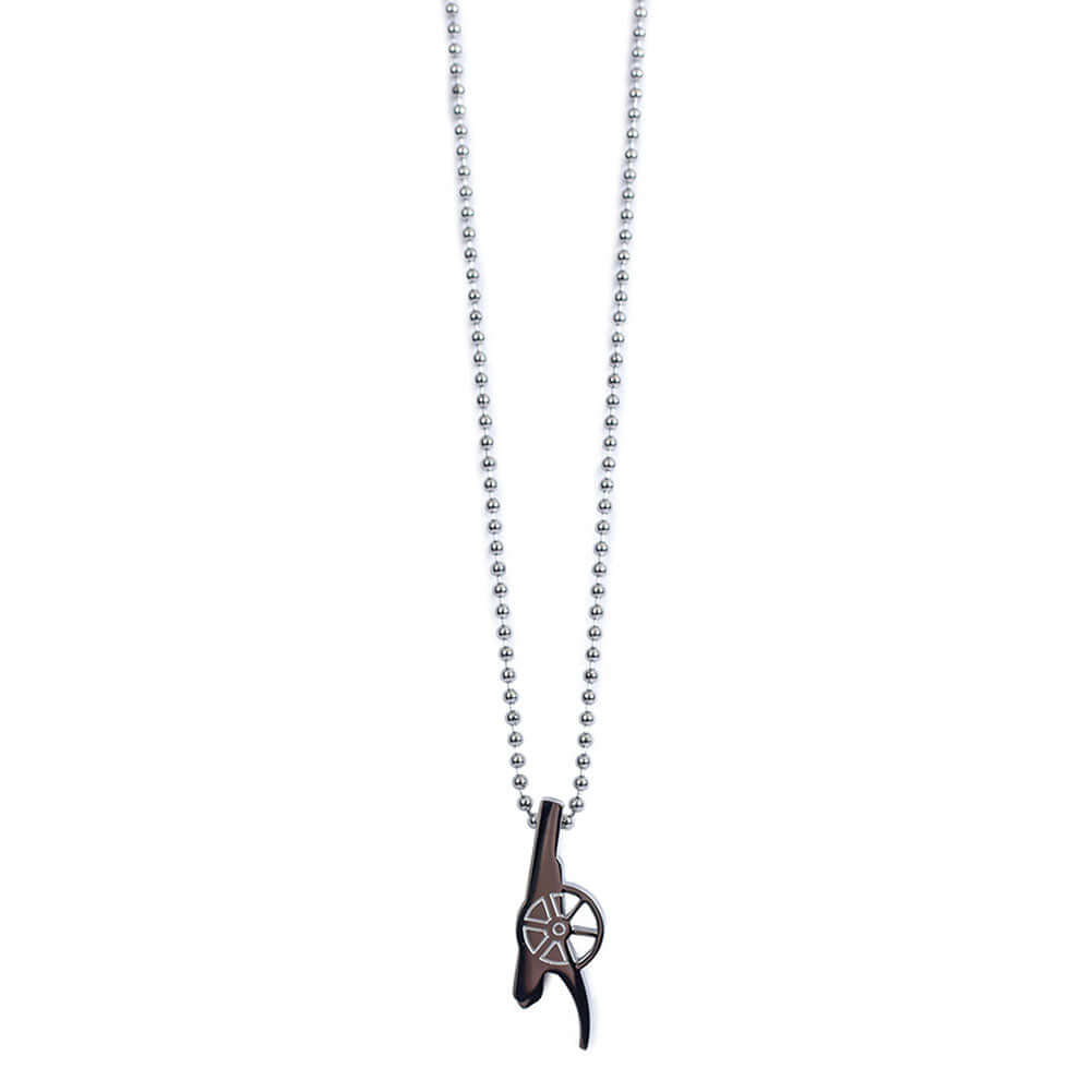 Arsenal FC Stainless Steel Cannon Pendant & Chain LKT Sport Stainless steel shaped pendant with ball chainChrome finish Arsenal Cannon with engraved detailOfficial licensed productChain approx 50cm (19in)Pendant approx 30mm x 10mm Pendants