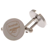 Arsenal FC Stainless Steel Round Cufflinks LKT Sport Stainless steel round cufflinks in a chrome finishEach cufflink is engraved with the Arsenal FC crestOn a bullet back fixingOfficial licensed productApprox 20mm x 20mm Cufflinks