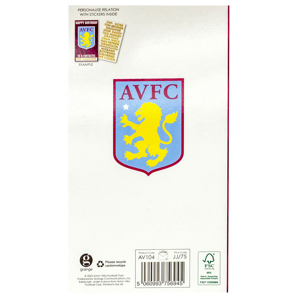 Aston Villa FC Personalised Birthday Card LKT Sport Football>Premier League>Aston Villa FC Greeting Cards