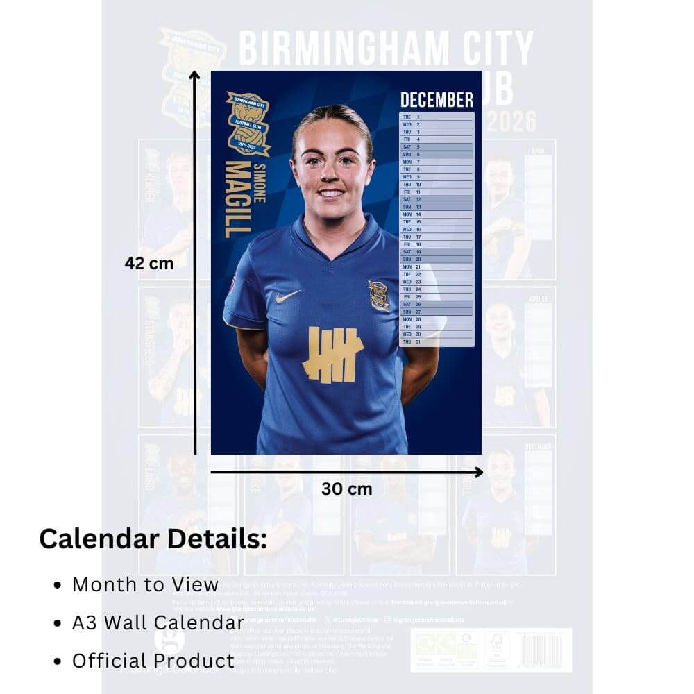 Birmingham City FC A3 Calendar 2026 LKT Sport Football>Football League>Birmingham City FC Wall Calendars