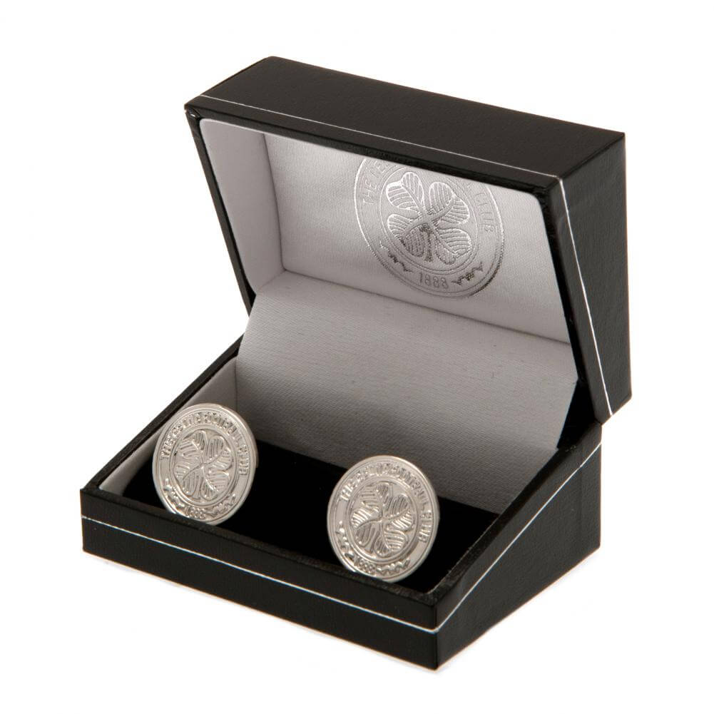 Celtic FC Silver Plated Formed Cufflinks LKT Sport Silver plated crest shaped cufflinks in a chrome finishFeaturing a highly detailed formed Celtic crestOn a bullet back fixingOfficial licensed productApprox 22mm x 18mm Cufflinks