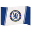 Chelsea FC Blue & White Flag LKT Sport Large 100% polyester supporters flagBlue and white slash stripe design featuring a full colour Chelsea crestPerfect for any wall with ready to hang metal eyeletsOfficial licensed productApprox 152cm x 91cm (5ft x 3ft