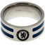 Chelsea FC Colour Stripe Ring Medium LKT Sport Stainless steel ring featuring blue colour inserts Chrome finish and engraved with the Chelsea crest Official licensed product Internal diameter approx 20mm Ring size U Presented in a gift box Rings