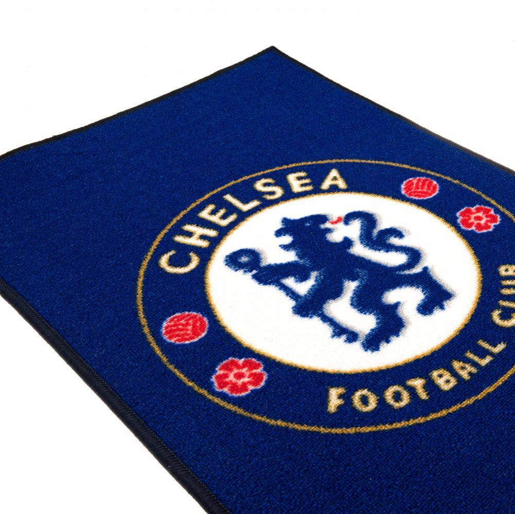 Chelsea FC Rug LKT Sport Bright colourful bedroom rug featuring a large central club crest Made from 100% polyamide with a non-slip backing Machine washable Official licensed product Approx 80cm x 50cm On a header card Rugs
