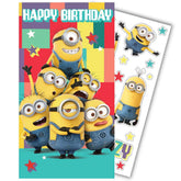 Despicable Me Birthday Card With Stickers LKT Sport Colourful gloss finish birthday cardFeaturing your favourite MinionsWith a character sticker sheet insideMessage inside reads 'Go Crazy'Official licensed productApprox 22cm x 15cm Greeting Cards