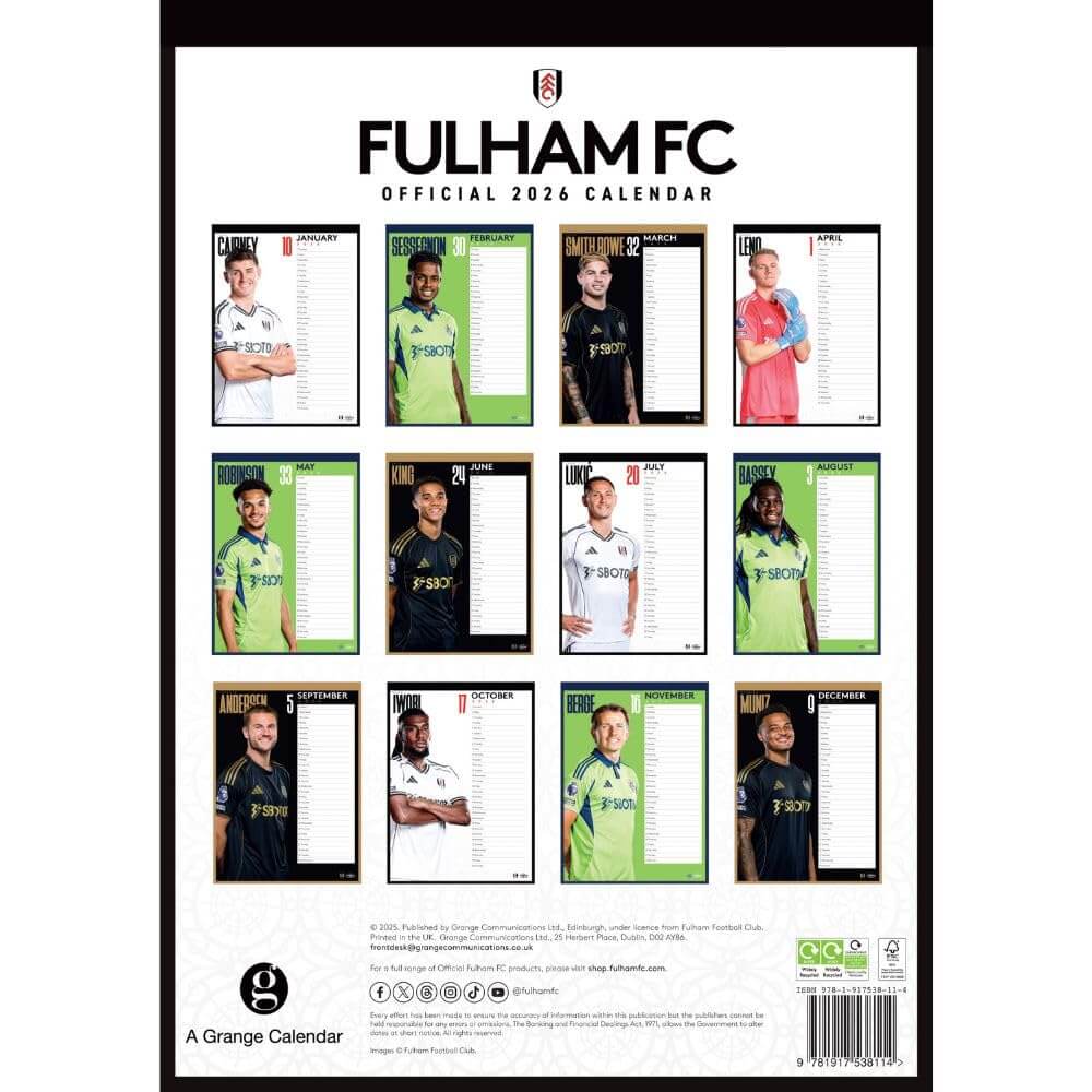 Fulham FC A3 Calendar 2026 LKT Sport Football>Premier League>Fulham FC Wall Calendars