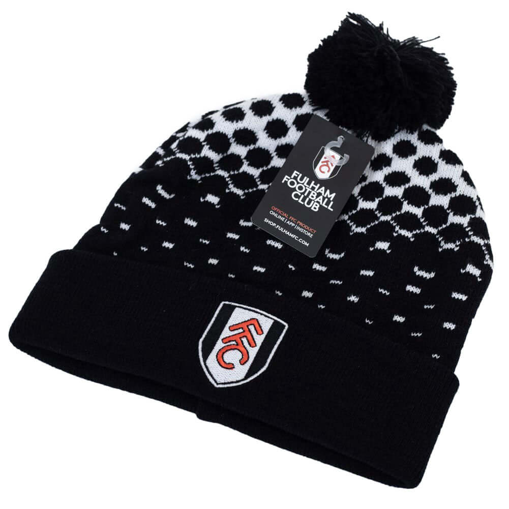 Fulham FC Fade Ski Hat LKT Sport Fade design black and white cuff knit beanie bobble hatFeatures a black bobble and cuff with an embroidered Fulham crestOfficial licensed productOne size fits all Beanies