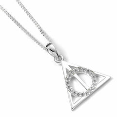 Harry Potter Sterling Silver Deathly Hallows Crystal Necklace LKT Sport Entertainment>Movies>Harry Potter Necklaces