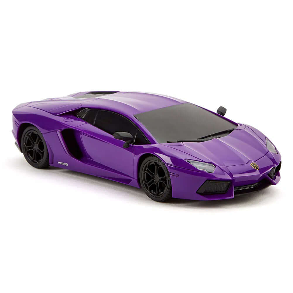 Lamborghini Aventador Radio Controlled Car 1:24 Scale Purple LKT Sport Comprehensive replica model true to the actual vehicle with outstanding detailing; rims, rubber tyres and a great paint finish.Working spring suspension system, adjustable front wheel