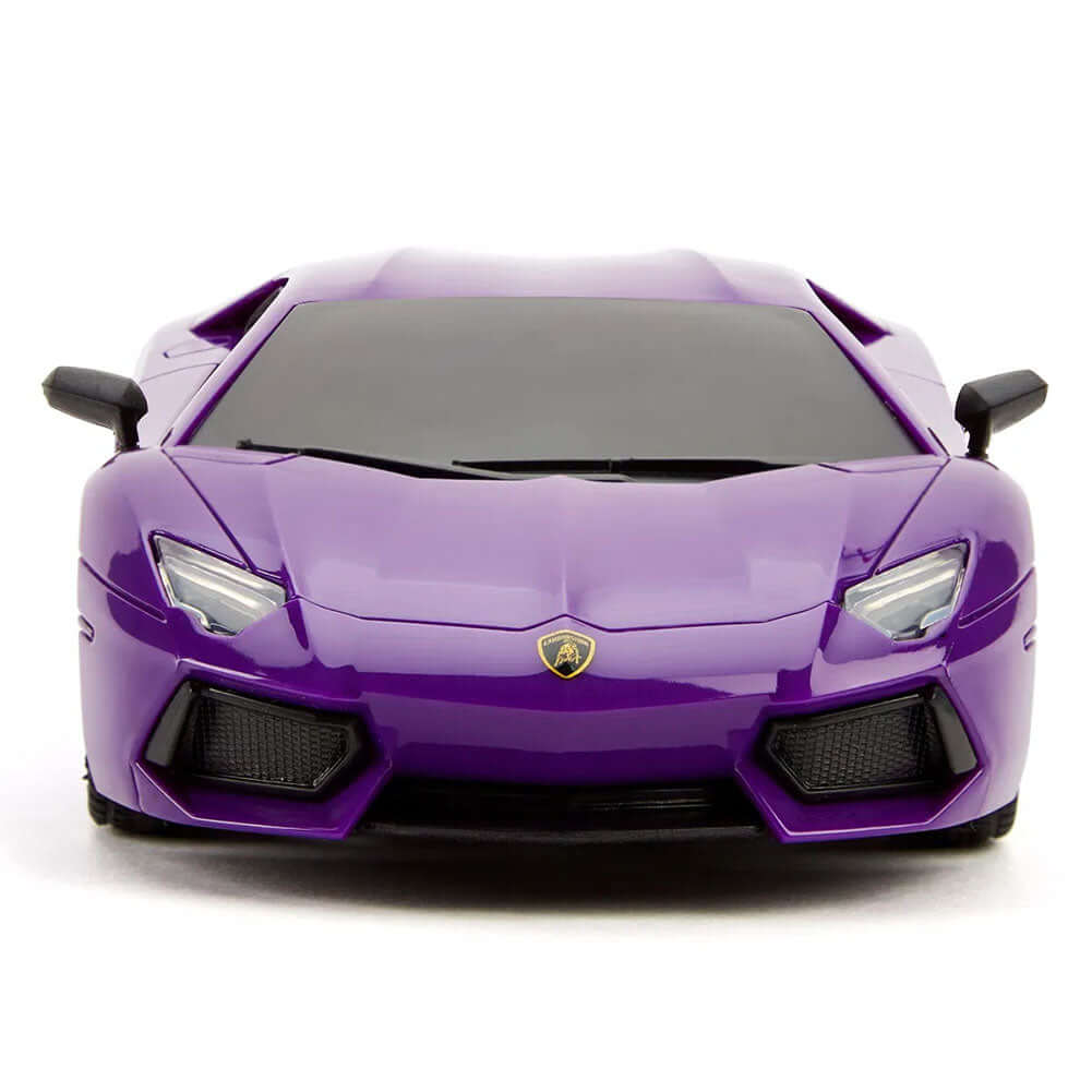 Lamborghini Aventador Radio Controlled Car 1:24 Scale Purple LKT Sport Comprehensive replica model true to the actual vehicle with outstanding detailing; rims, rubber tyres and a great paint finish.Working spring suspension system, adjustable front wheel