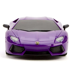 Lamborghini Aventador Radio Controlled Car 1:24 Scale Purple LKT Sport Comprehensive replica model true to the actual vehicle with outstanding detailing; rims, rubber tyres and a great paint finish.Working spring suspension system, adjustable front wheel
