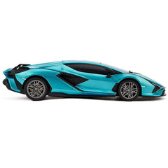 Lamborghini Sian Radio Controlled Car 1:24 Scale Blue LKT Sport Comprehensive replica model true to the actual vehicle with outstanding detailing; rims, rubber tyres and a great paint finishWorking spring suspension system, adjustable front wheel alignmen
