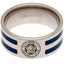Leicester City FC Colour Stripe Ring Small LKT Sport Stainless steel ring featuring blue colour inserts Chrome finish and engraved with the Leicester crest Official licensed product Internal diameter approx 19mm Ring size R Presented in a gift box Rings