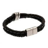 Leicester City FC Leather Bracelet LKT Sport Twin rope design bracelet made from genuine leather Black bracelet featuring with steel detail Stainless steel magnetic clasp with an engraved club crest Official licensed product Approx 20cm x 1cm Presented in