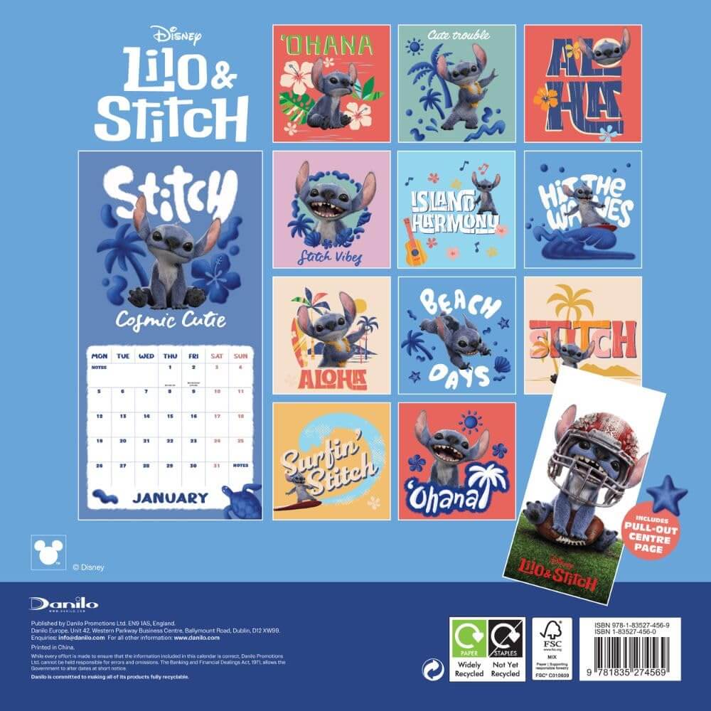 Lilo & Stitch Live Action Square Calendar 2026 LKT Sport Entertainment>Movies>Lilo & Stitch Wall Calendars