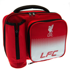Liverpool FC Fade Lunch Bag LKT Sport Fade design lunch bag featuring LFC text and Liverbird club crest Main compartment has a double zipped opening for easy access Additional zipped front pocket and zipped bottle holder With carry handle Wipe clean polye