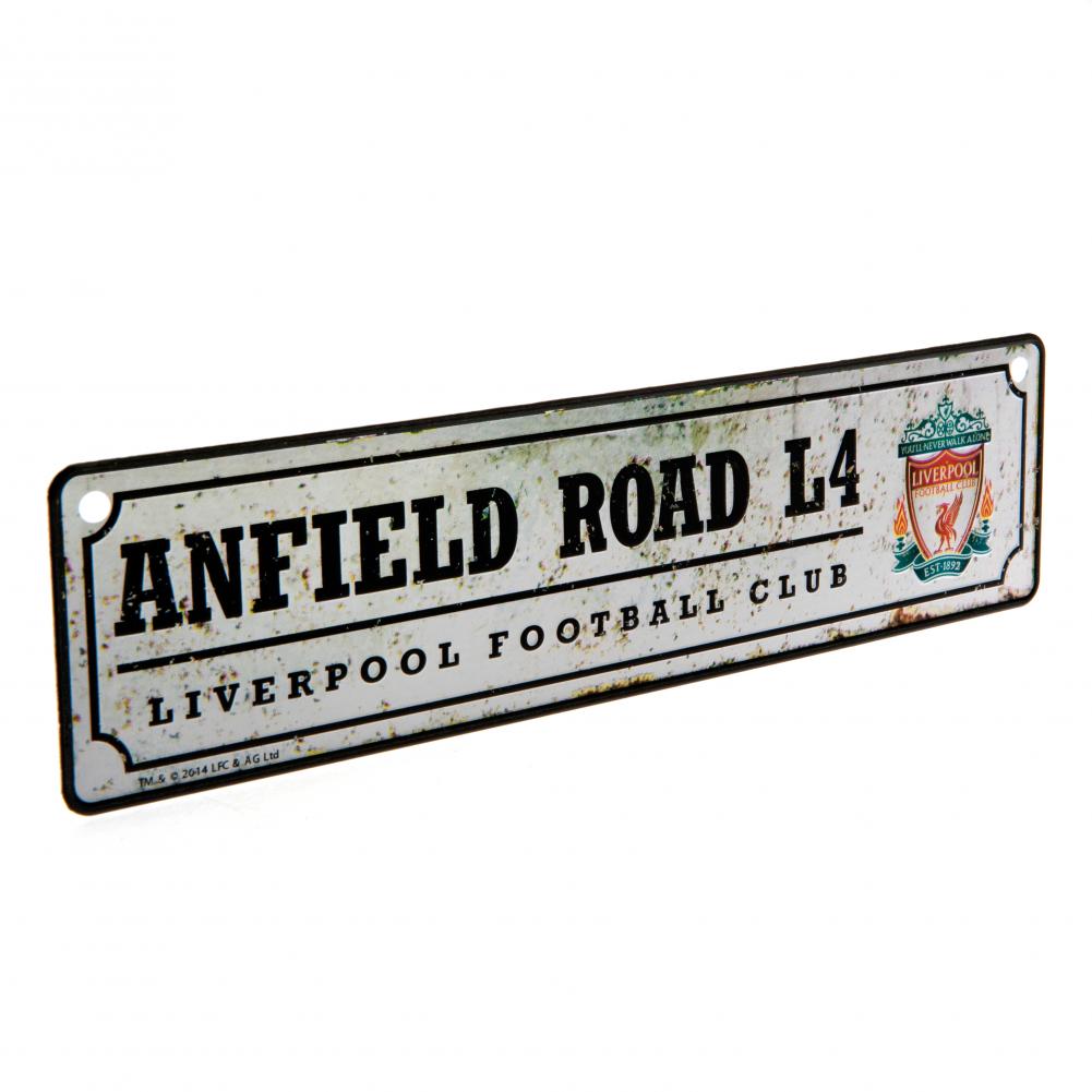 Liverpool FC Retro Window Sign LKT Sport Design stamped metal window sign Anfield road sign, the home of Liverpool FC on a rustic look background Ready to hang with rubber window suckers Official licensed product Approx 26cm x 7cm On a header card Novelty