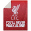 Liverpool FC Slogan Sherpa Fleece Blanket LKT Sport Luxury red blanket featuring a slogan design and a white Liverbird crestSuper soft and warm white sherpa fleece reverse100% polyester machine washableOfficial licensed productApprox 125cm x 150cm Throw B
