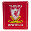 Liverpool FC This is Anfield Sign LKT Sport Iconic design stamped metal wall sign Featuring the iconic Liverbird retro crest and This Is Anfield text Ready to hang on the wall with four small holes for fixing Official licensed product Approx 23cm x 25cm O