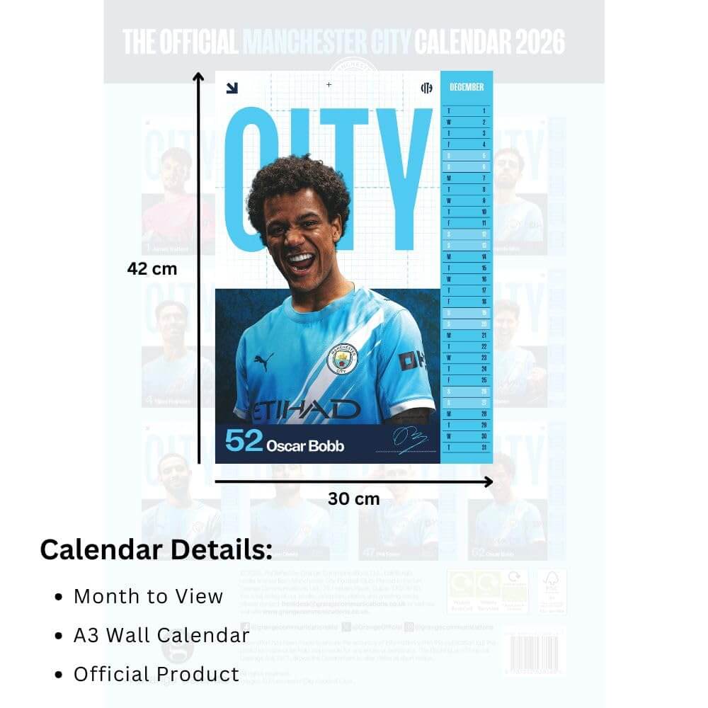 Manchester City FC A3 Calendar 2026 LKT Sport Football>Premier League>Manchester City FC Wall Calendars