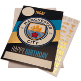Manchester City FC Birthday Card With Stickers LKT Sport Vibrant blue gloss finish birthday cardFeaturing a space on the front to personalise with name and ageIncludes gold stickers to compliment the design of the cardMessage inside reads 'Hope you have a