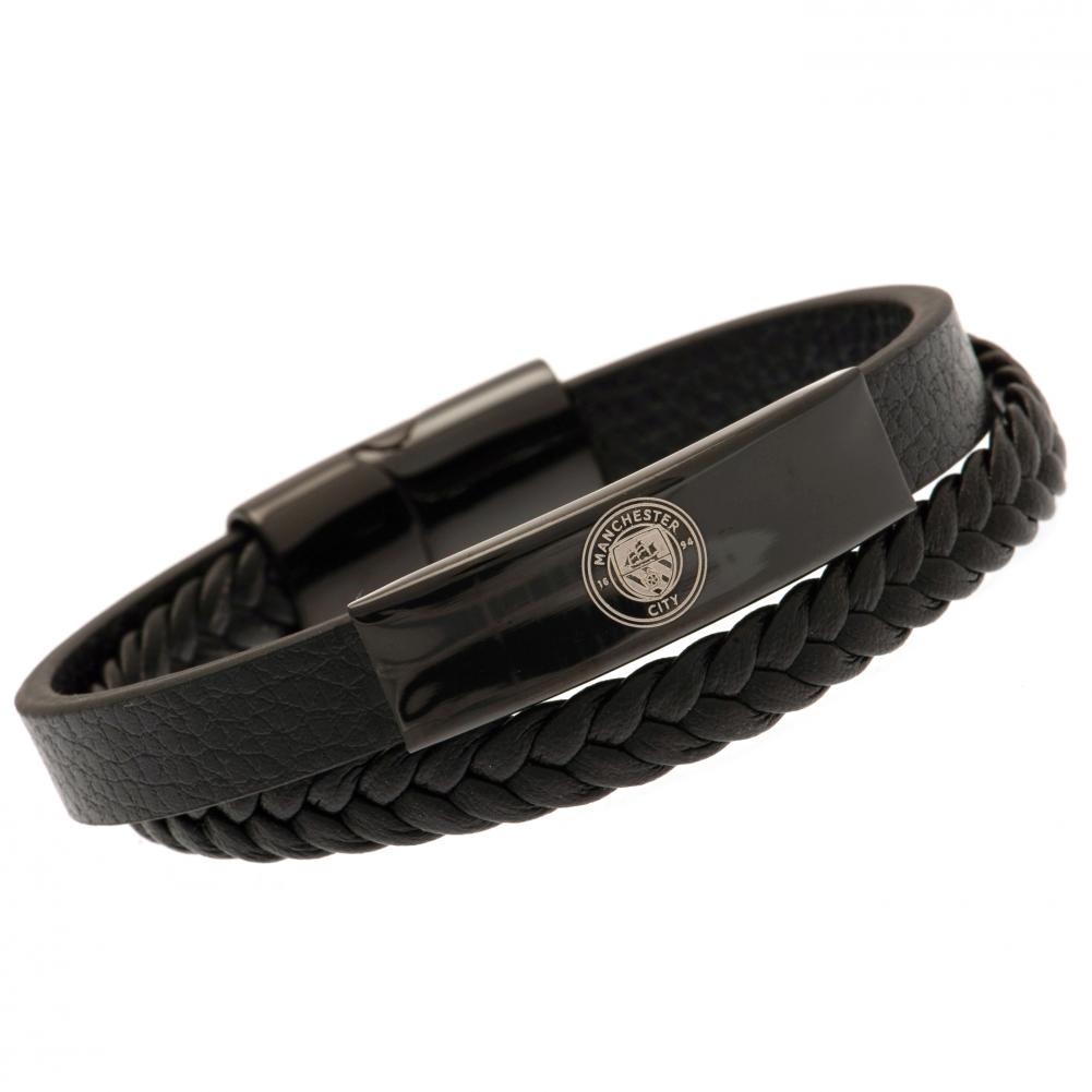 Manchester City FC Black IP Leather Bracelet LKT Sport Football>Premier League>Manchester City FC Bracelets