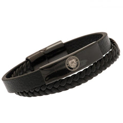 Manchester City FC Black IP Leather Bracelet LKT Sport Football>Premier League>Manchester City FC Bracelets