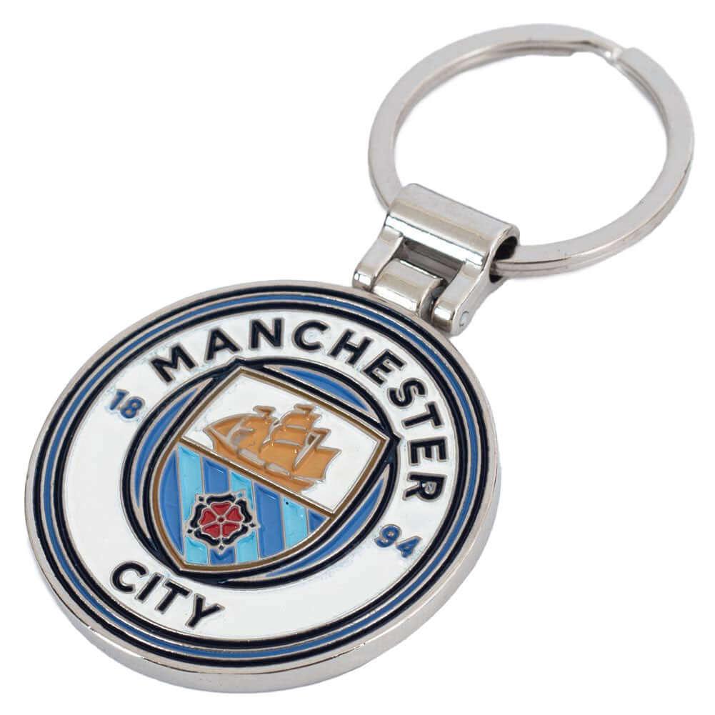 Manchester City FC Boxed Crest Keyring LKT Sport Executive metal Man City crest shaped keyring with split ringDie stamped design with full colour enamel infillOfficial licensed productApprox 45mm x 45mm Keychains