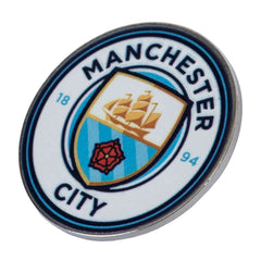 Manchester City FC Club Crest Pin Badge LKT Sport Metal crest shaped pin badgeHigh gloss enamel designWith rubber butterfly clasp fixingMetal alloy with silver style finishOfficial licensed productApprox 30mm x 30mm Pins