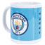 Manchester City FC Crest Mug LKT Sport Ceramic everyday coffee mugSky blue mug featuring several crest designs in various sizes around the mugGlazed kiln fired finish with white handleOfficial licensed productApprox 315ml (11oz)Approx 9cm tall, 8cm in dia