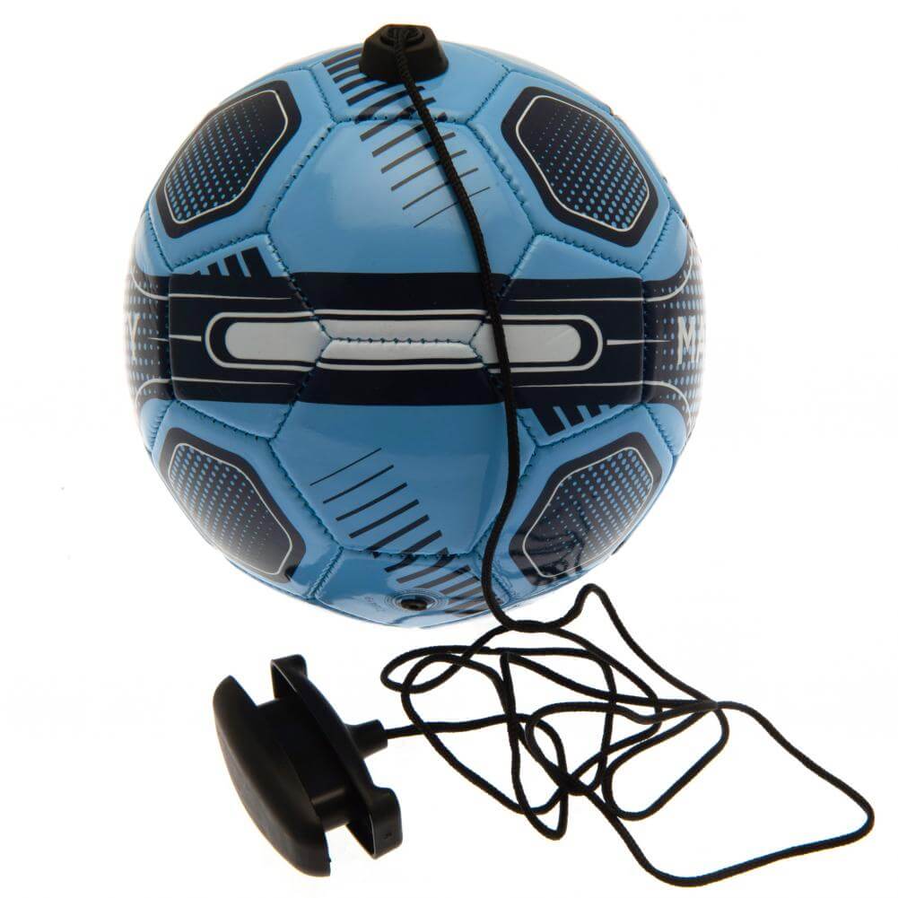 Manchester City FC Size 2 Skills Trainer LKT Sport Great close control and skills training aidSize 2 training ball with a cordSky blue football featuring a full colour City crest and navy detailPerfect for improving passing, control and reactionsOfficial