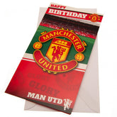 Manchester United FC Stadium Birthday Card LKT Sport Vibrant red gloss finish birthday card Featuring a large full colour Man United crest and stadium graphic With 'The United Trinity' Best, Law and Charlton image inside Message inside reads 'Hope You Hav