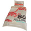 National Geographic Single Duvet Set Raptor LKT Sport Bed linen set to fit standard single beds Beige quilt cover featuring a dinosaur skeleton Reverse features a multi fossil design Beige pillowcase with the text Dino Explorer 50% cotton, 50% Polyester m