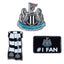 Newcastle United FC 3pc Badge Set LKT Sport Metal pin badge set featuring a full colour club cres, supporters scarf and #1 FanDie stamped design with full colour infillWith butterfly clasp fixingsMetal alloy with silver style finishOfficial licensed produ