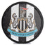 Newcastle United FC Metal LED Logo Sign LKT Sport LED Illuminated metal logo sign creating an eye catching feature in any roomWhite LED lights with a striking black and white background featuring the Newcastle crestRequires 2 x AA batteries (not included)