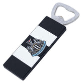 Newcastle United FC PVC Rectangle Magnetic Bottle Opener LKT Sport Rubber handled magnetic bottle openerBlack and white bar design with a full colour NUFC crestPersonalise your fridge or any metal surfaceOfficial licensed productApprox 10.5cm x 3cm Bottle