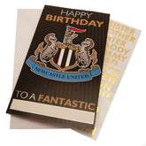 Newcastle United FC Personalised Birthday Card LKT Sport Vibrant gloss finish birthday cardFeaturing a large full colour Newcastle United crest on the front and stadium graphic insideIncludes any family relation stickers for the front of the cardMessage i