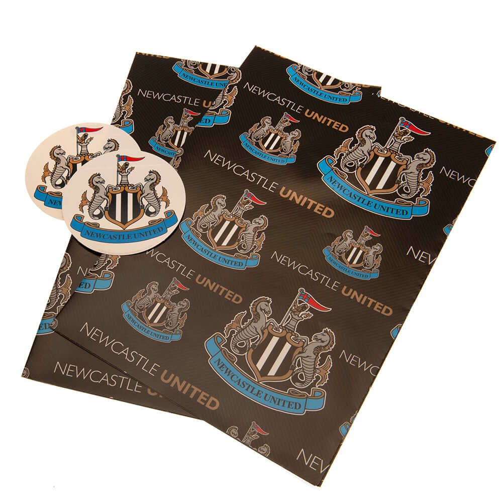 Newcastle United FC Text Gift Wrap LKT Sport Vibrant, colourful gift wrap sheets with tags2 sheets of wrap featuring multiple Newcastle crests and text on a black backgroundComplete with 2 crest shaped gift tagsOfficial licensed productApprox 70cm x 50cm