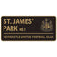 Newcastle United FC Two Tone Street Sign LKT Sport Gloss finish design stamped metal wall signSt. James Park NE1 road sign, the home of Newcastle United FC on a black backgroundReady to hang on the wall with four small holes for fixingOfficial licensed pr