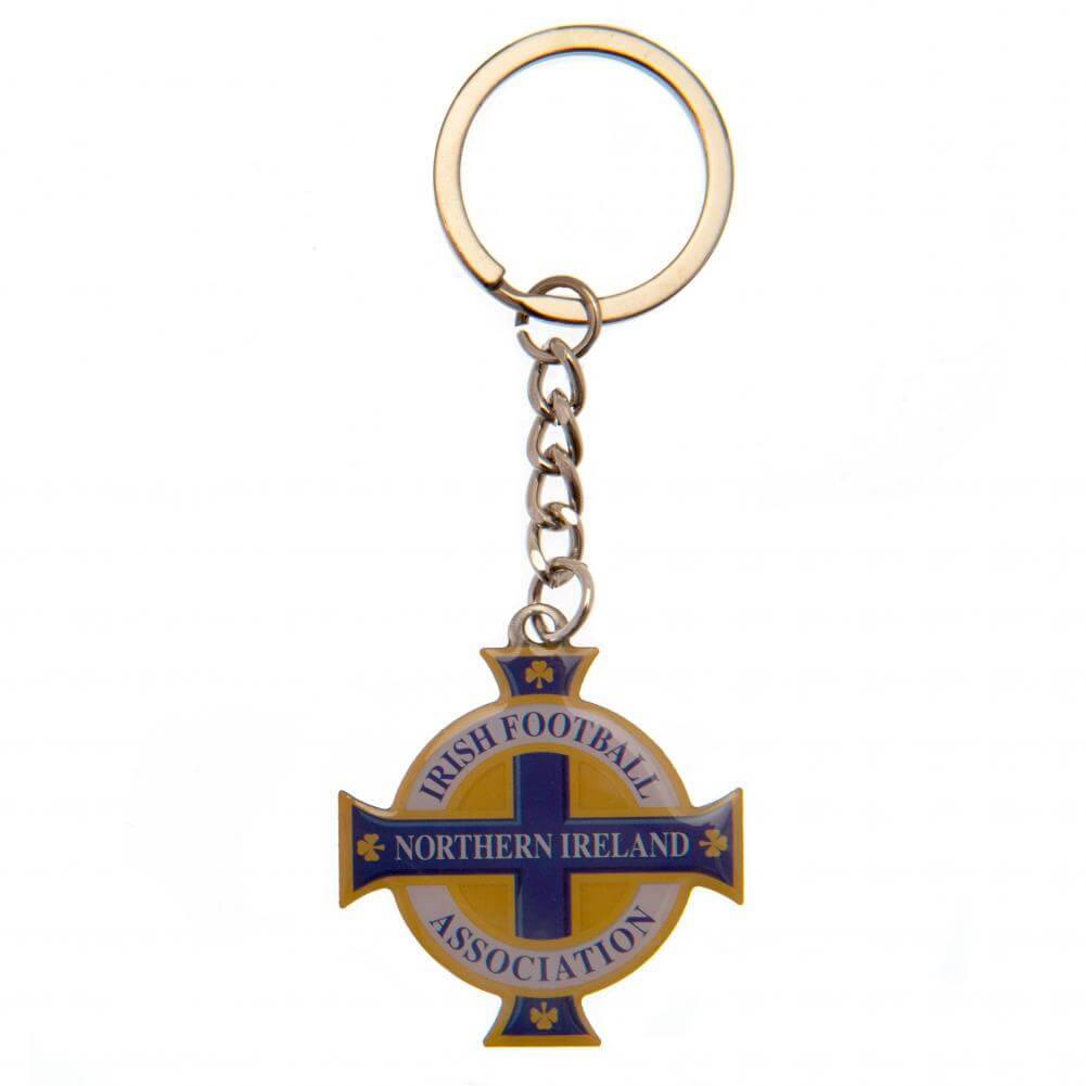 Northern Ireland Crest Keyring LKT Sport Metal crest shaped keyring with chain and split ringDie stamped design with full colour enamel infillMetal alloy with gold style finishOfficial licensed productApprox 40mm x 40mm Keychains