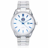 Paris Saint Germain FC Mens Bracelet Watch LKT Sport Classic mens white watch with a stainless steel casingFeaturing a PSG crest on the watch faceWith blue digit indicators, a white luminous hour and minute handWith mineral glass, the watch is water resis