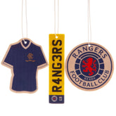 Rangers FC 3pk Air Freshener LKT Sport Multipack of vibrant colour long lasting air freshenersFeaturing Rangers crest, classic home kit and number plate designsEach air freshener has an elasticated loop and is individually wrappedOfficial licensed product