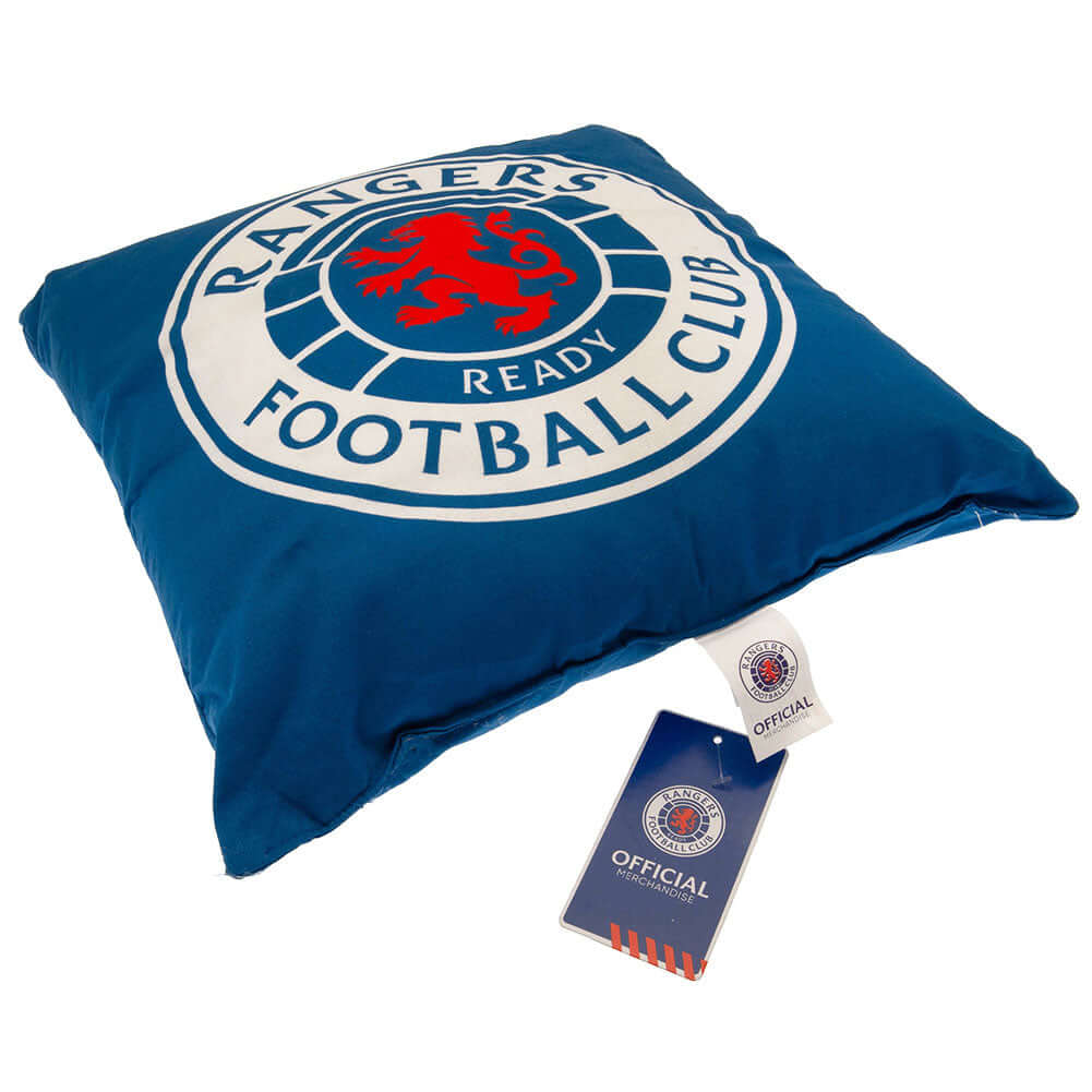 Rangers FC Cushion LKT Sport Vibrant blue cushion featuring a full colour Rangers crestDesign repeated on the reverse100% CottonOfficial licensed productApprox 40cm x 40cm Throw Pillows